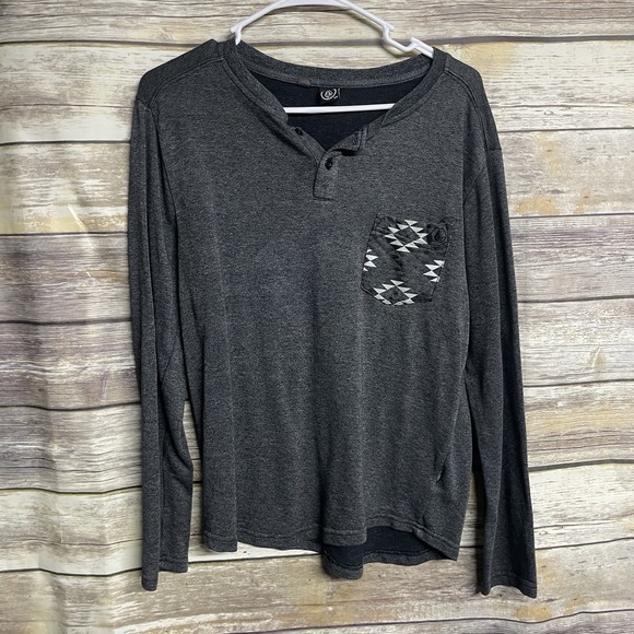 Volcom Gray Geometrical Pocket Half Button Knit Sweater Men's Size Small - Picture 1 of 5